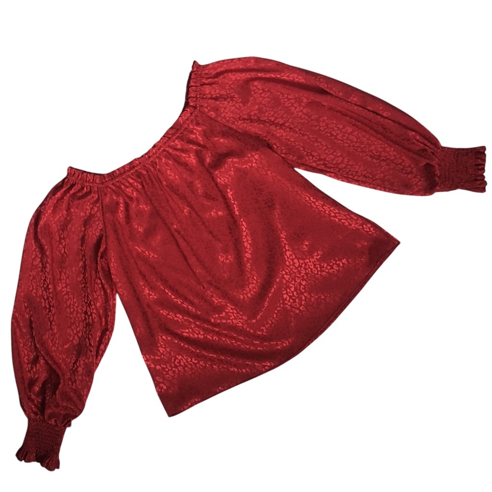 Red Jaquard Leopard Print Blouse